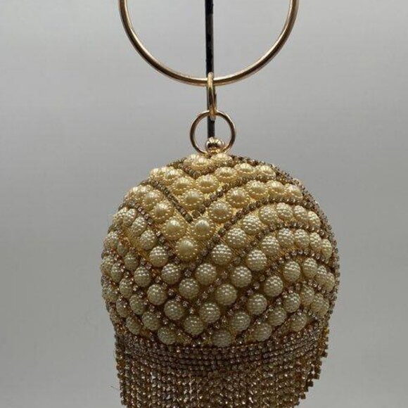 ROUND GOLD BEADED Evening clutch purse - Picture 5 of 6